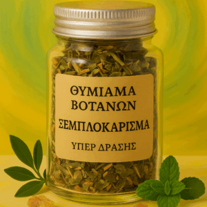 Γυάλινο βαζάκι 50ml με το βοτανικό θυμίαμα Ξεμπλοκάρισμα – ιδανικό για άρση εμποδίων και ενίσχυση δράσης